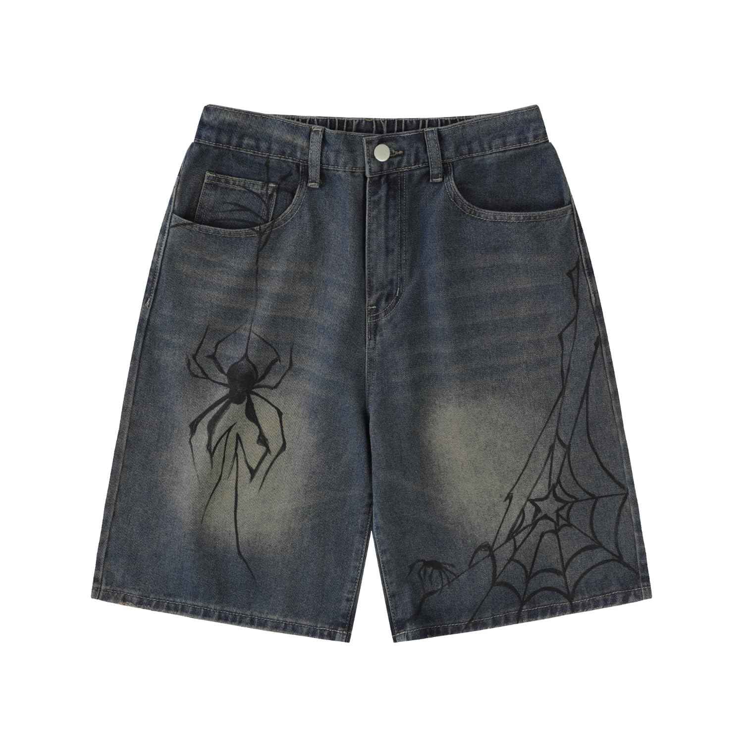 POHADON Y2K Blue Denim Shorts Summer Casual Loose Straight Leg Unisex Baggy Jeans Shorts Jorts Grunge Harajuku Streetwear