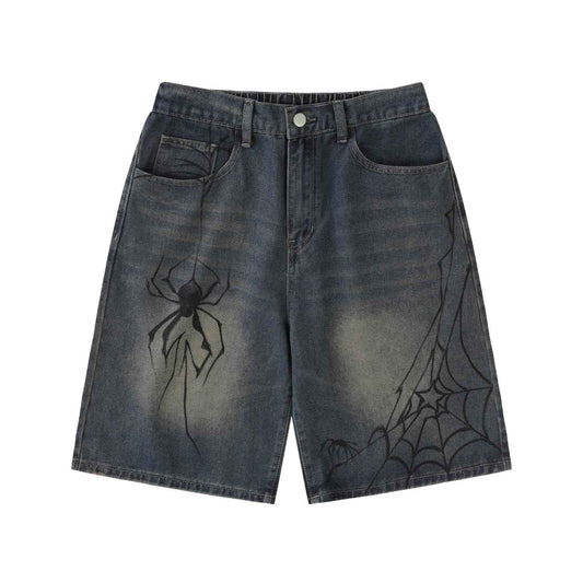 POHADON Y2K Blue Denim Shorts Summer Casual Loose Straight Leg Unisex Baggy Jeans Shorts Jorts Grunge Harajuku Streetwear