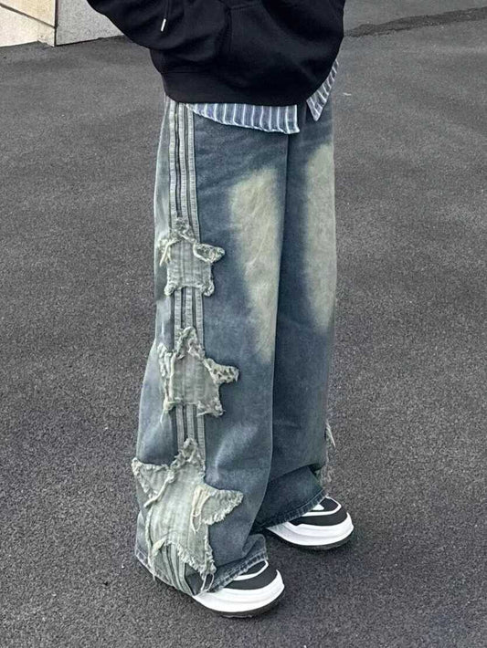 American-style XINGX Patch Straight Jeans Alamode