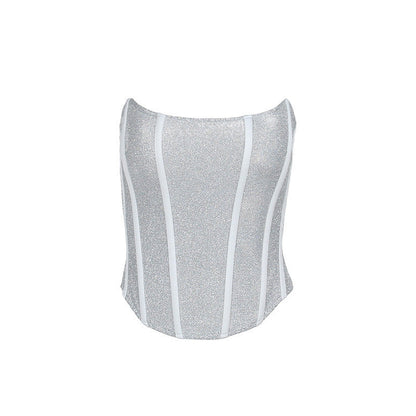 Women's Tubular Corset Tube Top Shiny Slimming Bandage Back Clothing Alamode