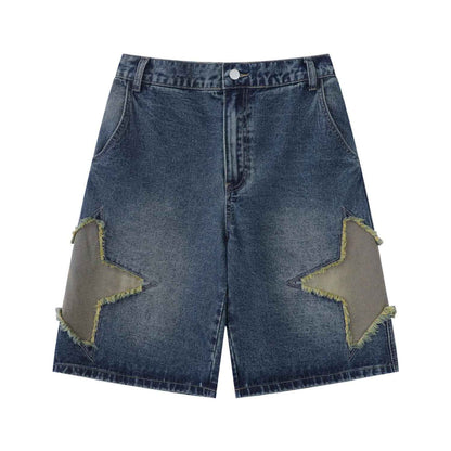 POHADON Y2K Blue Denim Shorts Summer Casual Loose Straight Leg Unisex Baggy Jeans Shorts Jorts Grunge Harajuku Streetwear