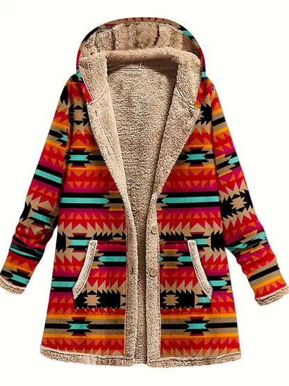 Cotton And Linen Printed Hoodie Warm Plush Coat Alamode