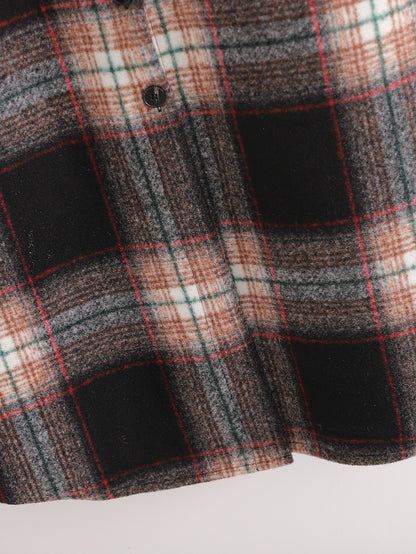 Women's Slim Dark Brown Woolen Plaid Jacket.