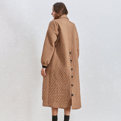 Women's dark buckle smooth plaid trench coat.