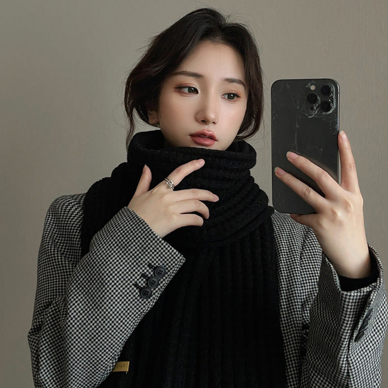 White Harajuku Style Coarse Yarn Knitted Scarf For Women Winter Korean Style All-matching Warm Japanese Style Students Thickened Alamode
