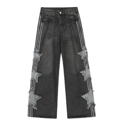 American-style XINGX Patch Straight Jeans Alamode