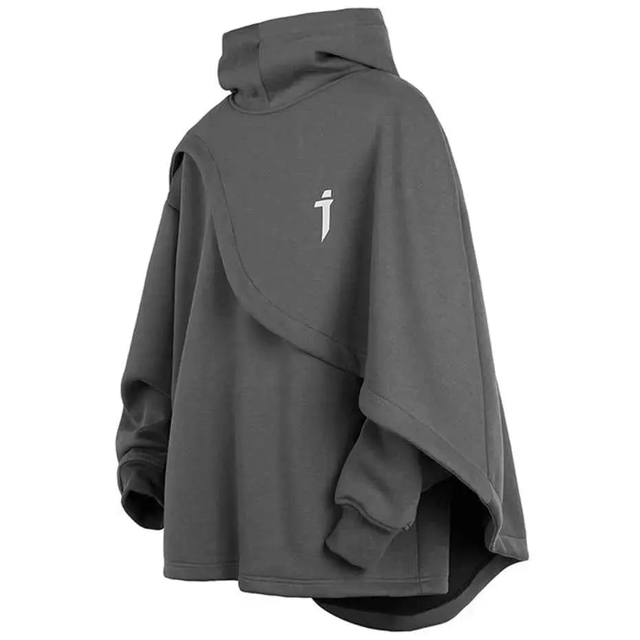ARENS Fashion Cloak Hoodies Men Techwear Streetwear Hoodie Pullovers Black Gray Darkwear Oversized High Collar Sweatshirt Unisex