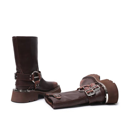 All-match Height Increasing, Brown Sleeve Western Denim Ankle Boots Alamode