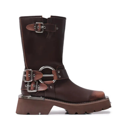 All-match Height Increasing, Brown Sleeve Western Denim Ankle Boots Alamode