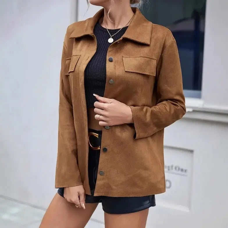 All-match Leather Cardigan Slim-fit Jacket Women Alamode