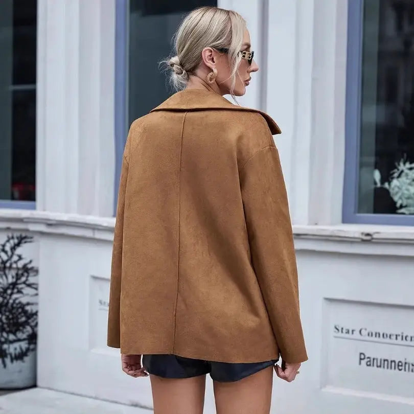 All-match Leather Cardigan Slim-fit Jacket Women Alamode