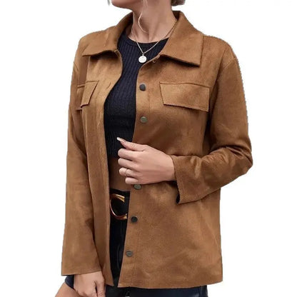 All-match Leather Cardigan Slim-fit Jacket Women Alamode