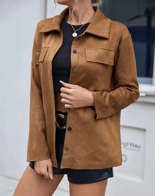 All-match Leather Cardigan Slim-fit Jacket Women Alamode