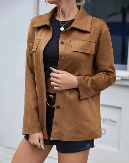 All-match Leather Cardigan Slim-fit Jacket Women Alamode