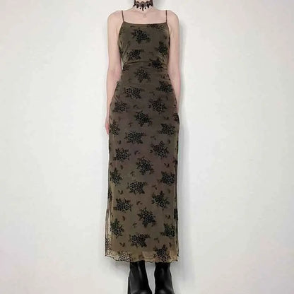 American Dark Vintage Print Slip Dress - The elite ways