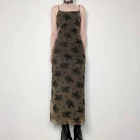 American Dark Vintage Print Slip Dress - The elite ways
