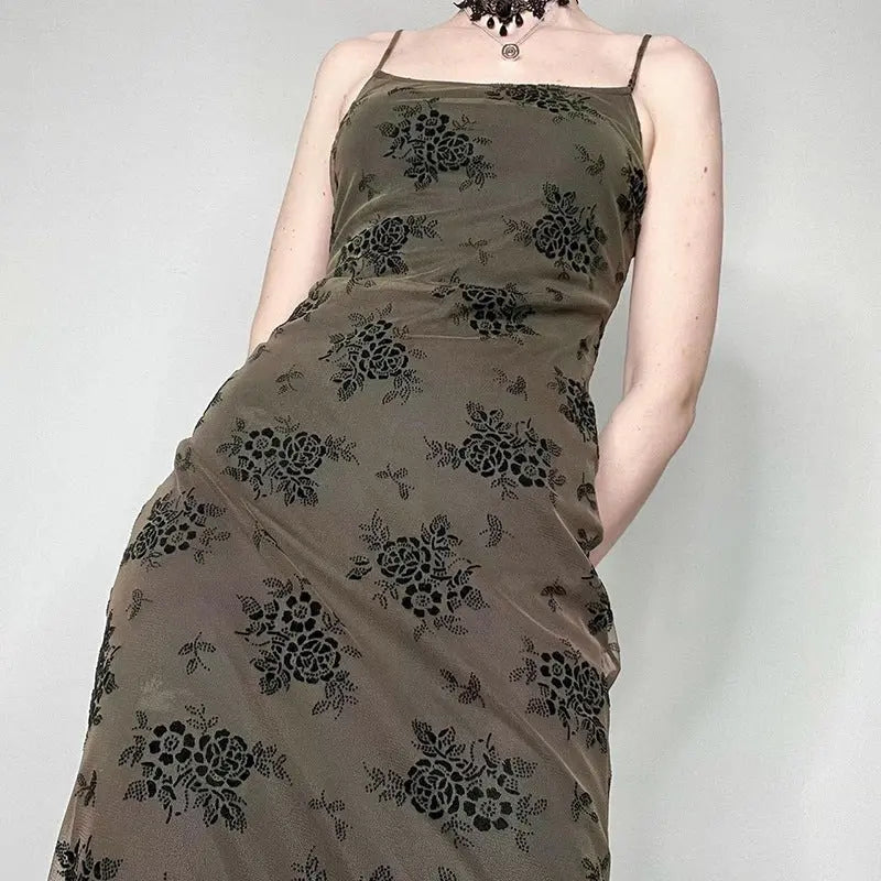 American Dark Vintage Print Slip Dress.