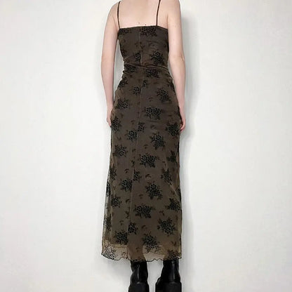 American Dark Vintage Print Slip Dress.