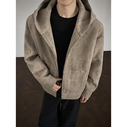 American Retro Tie-dyed Hooded Plus Size Sweater Coat For Men Alamode