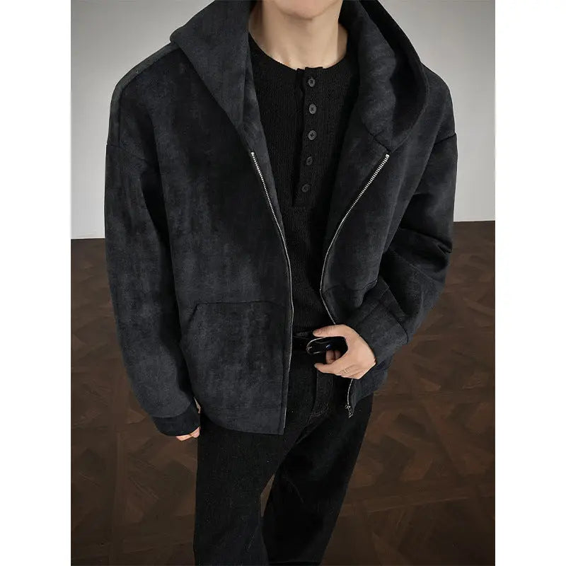 American Retro Tie-dyed Hooded Plus Size Sweater Coat For Men Alamode