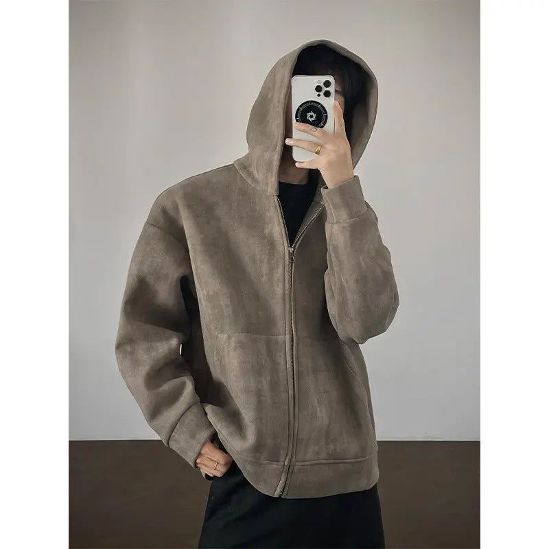 American Retro Tie-dyed Hooded Plus Size Sweater Coat For Men Alamode