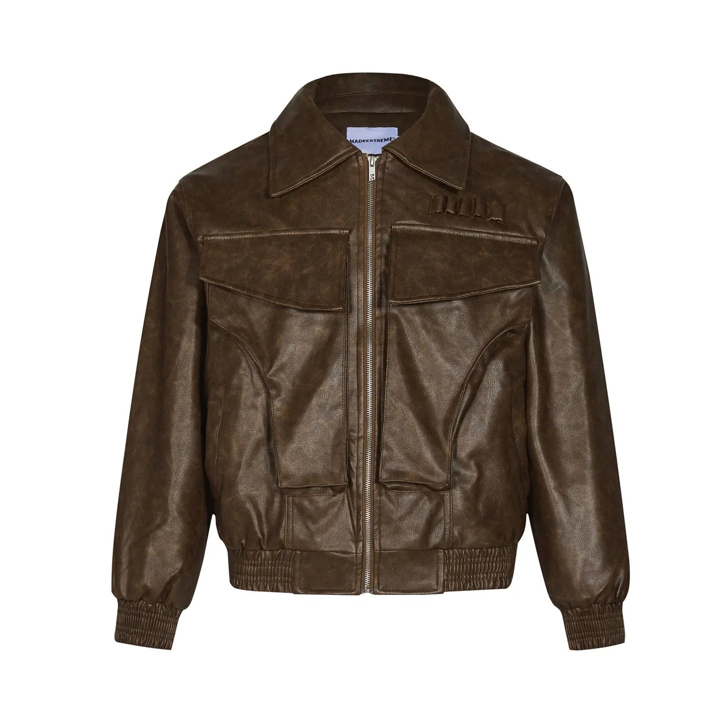 American Street Retro Large Pocket Lapels PU Leather Coat Alamode