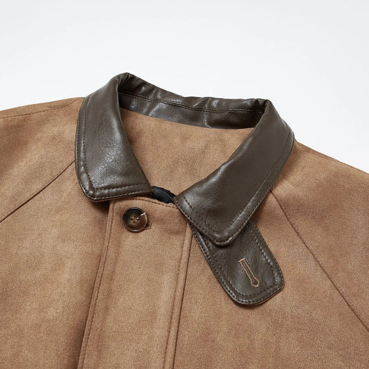 Autumn New Retro Suede Stitching Tooling Polo Collar Jacket Alamode