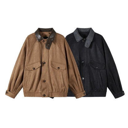 Autumn New Retro Suede Stitching Tooling Polo Collar Jacket Alamode