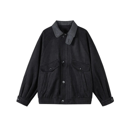 Autumn New Retro Suede Stitching Tooling Polo Collar Jacket Alamode
