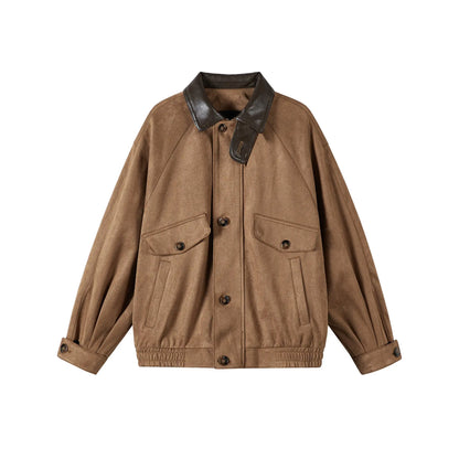 Autumn New Retro Suede Stitching Tooling Polo Collar Jacket Alamode