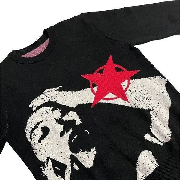 Autumn Winter Y2g Portrait Streetwear Harajuku Knitted Gothic Punk Sweater Alamode