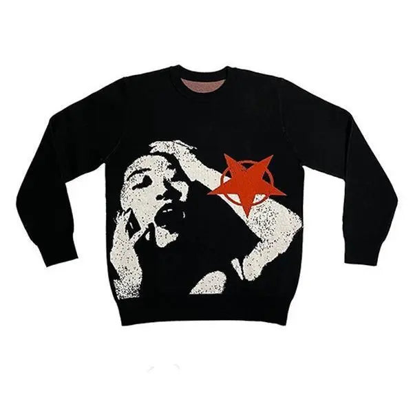 Autumn Winter Y2g Portrait Streetwear Harajuku Knitted Gothic Punk Sweater Alamode