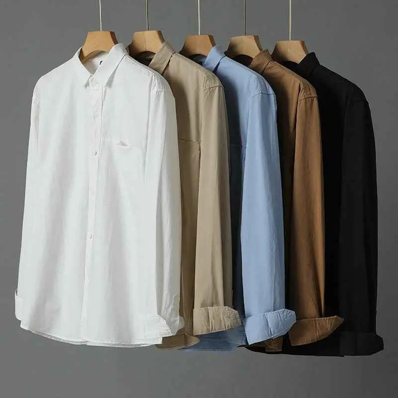 Casual Solid Color Men's Purified Cotton Long Sleeve Shirt - The elite ways