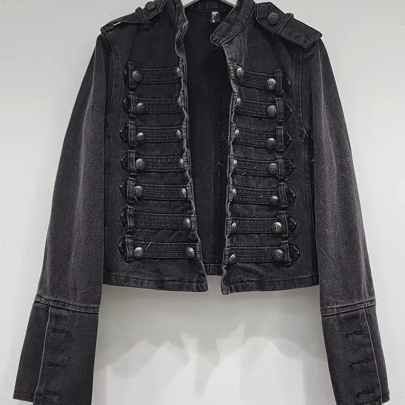 Classic Metal Rib Buckle Design Shoulder Strap Washed Denim Top Skirt Alamode