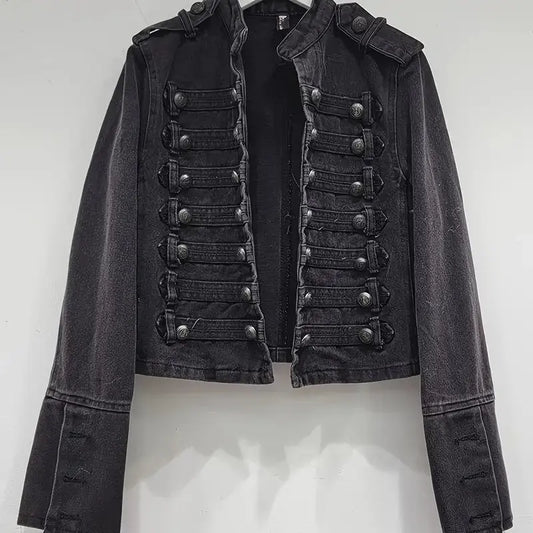 Classic Metal Rib Buckle Design Shoulder Strap Washed Denim Top Skirt Alamode