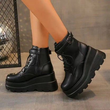 Cos Comic Show Boots Height Increasing 95cm Platform Platform Platform Plus Size 43 Wedge Black Slimming Martin Booties Alamode