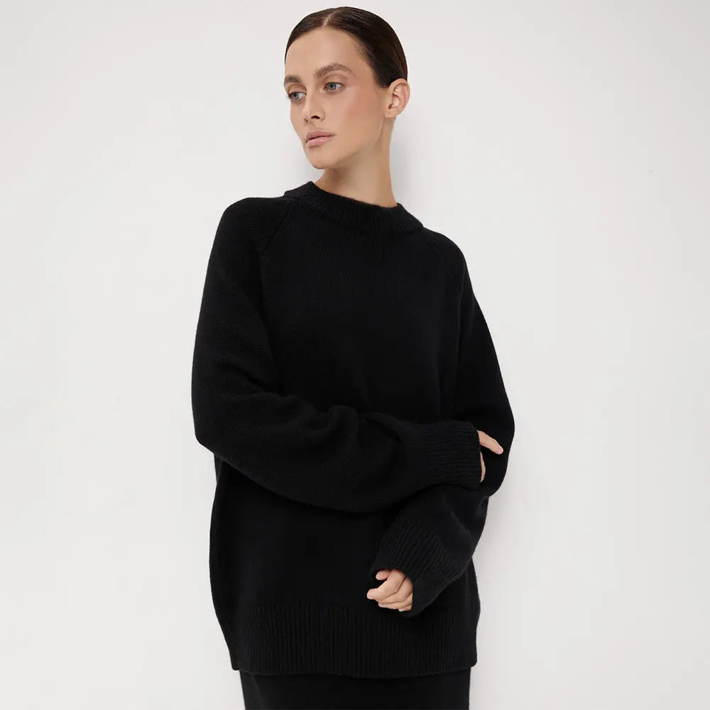 Crew Neck Pullover Sweater Women's Loose Knitted Sweater Alamode