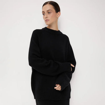 Crew Neck Pullover Sweater Women's Loose Knitted Sweater Alamode