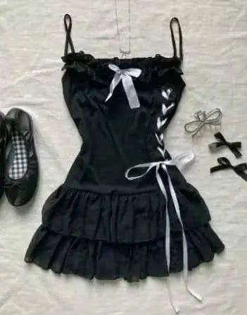 Cute Harajuku casual fashion solid color Y2K Women's dress Harajuku emo girls punk vintage kawaii chic aesthetic suspender dress