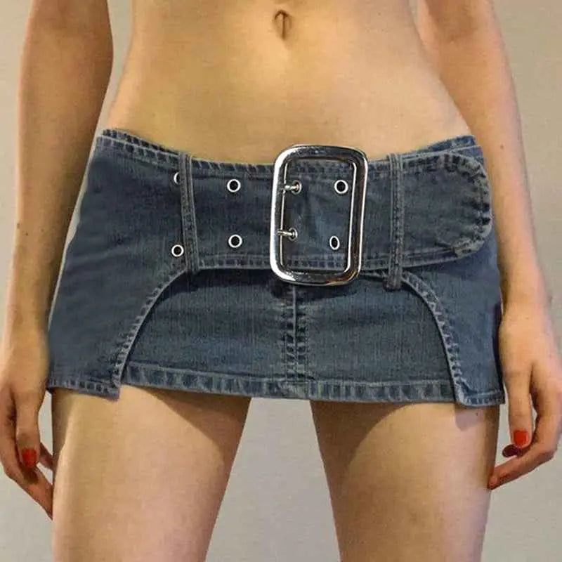 Dark Denim Skirt With Wide Belt Versatile - The elite ways