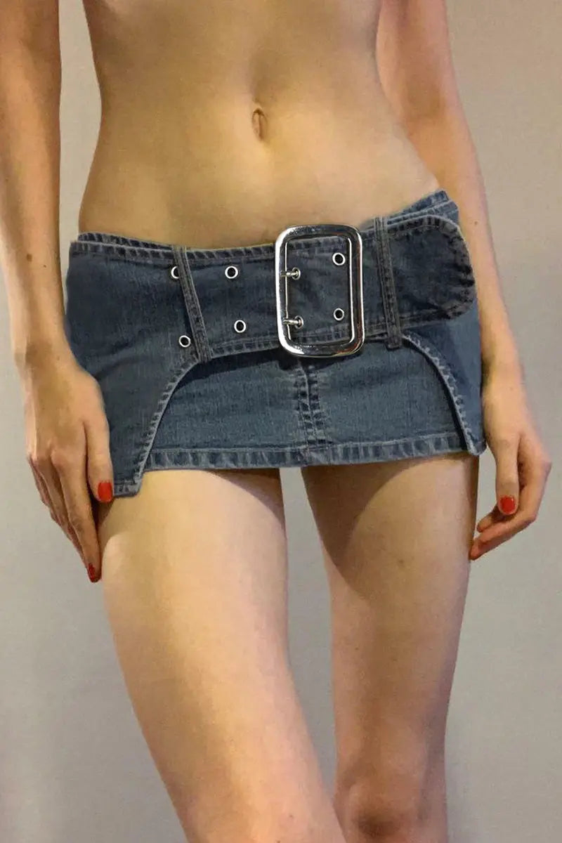 Dark Denim Skirt With Wide Belt Versatile.