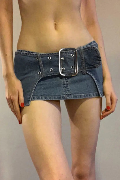 Dark Denim Skirt With Wide Belt Versatile.