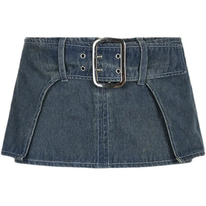 Dark Denim Skirt With Wide Belt Versatile.