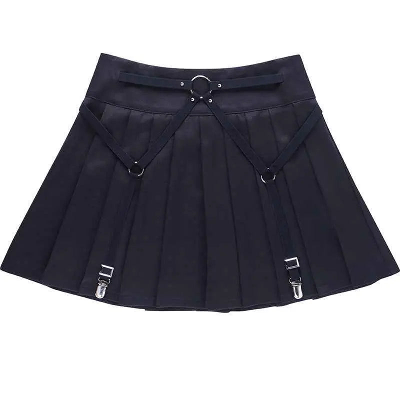 Dark Functional Wind Punk Girl Pleated Skirt High Waist Tooling Bf Cool Ring Skirt Skirt Trend - The elite ways
