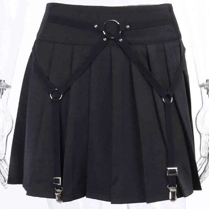 Dark Functional Wind Punk Girl Pleated Skirt High Waist Tooling Bf Cool Ring Skirt Skirt Trend - The elite ways