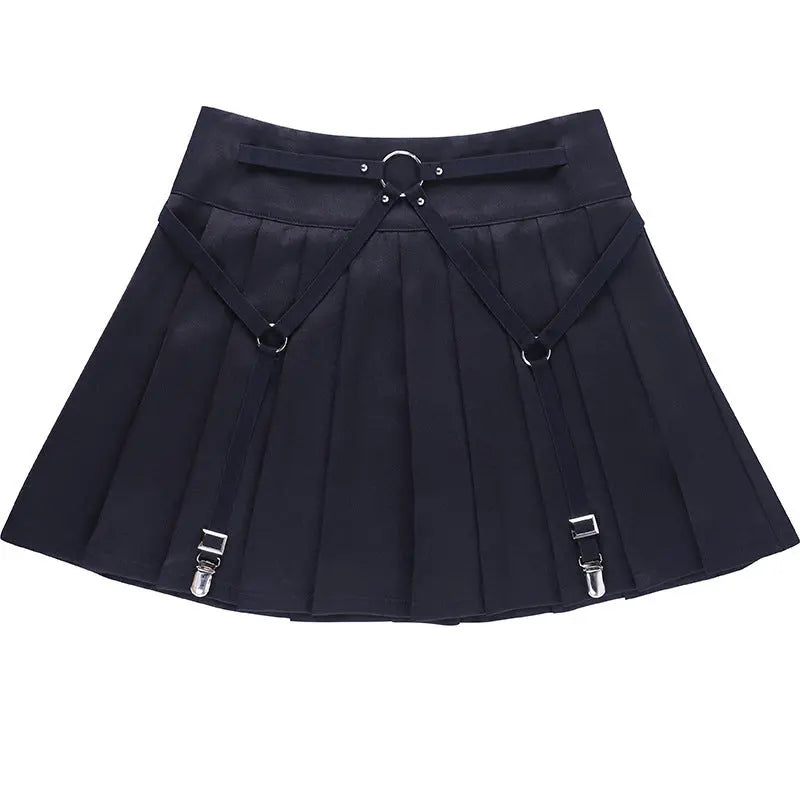 Dark Functional Wind Punk Girl Pleated Skirt High Waist Tooling Bf Cool Ring Skirt Skirt Trend.