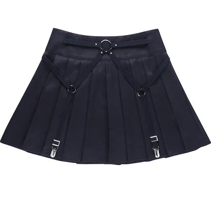 Dark Functional Wind Punk Girl Pleated Skirt High Waist Tooling Bf Cool Ring Skirt Skirt Trend.