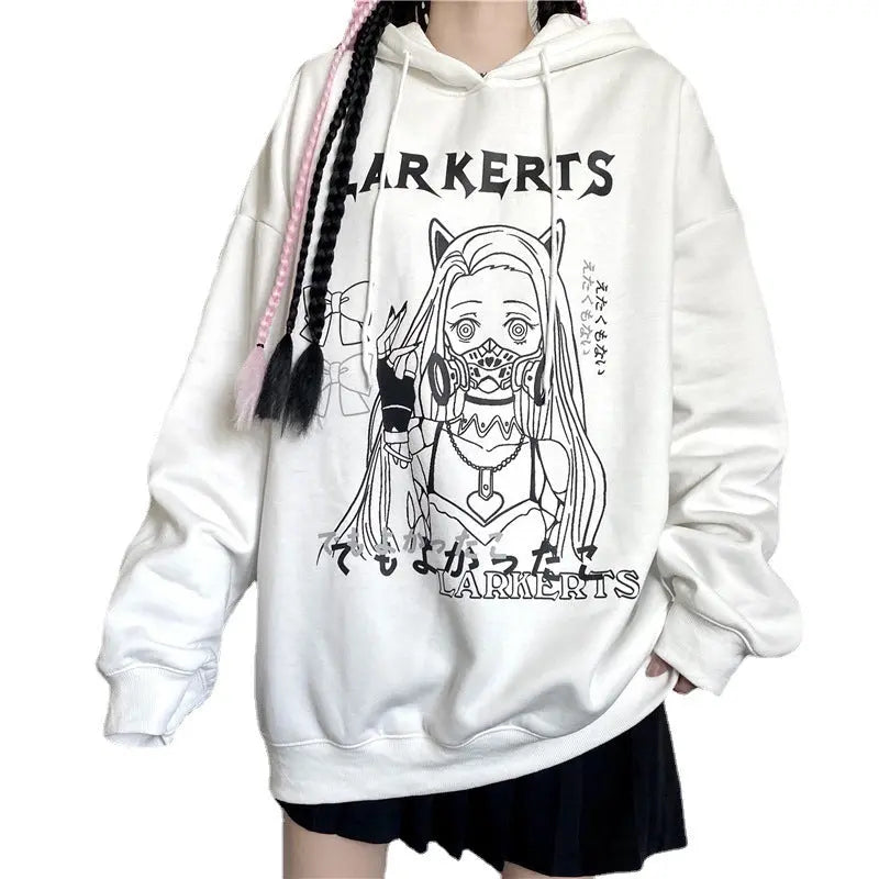 Dark Hoodie Female Two Dimensional Girl Loose Hooded Plus Velvet Coat.