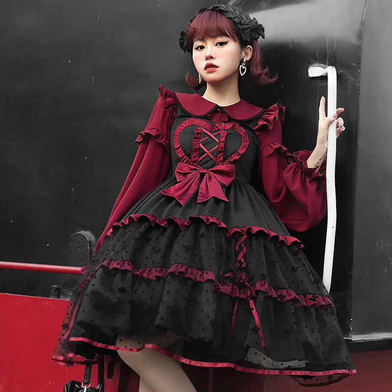 Dark Red Three-stage Suspender Lolita Dress.
