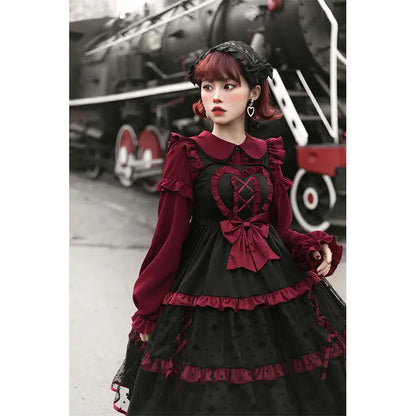 Dark Red Three-stage Suspender Lolita Dress.